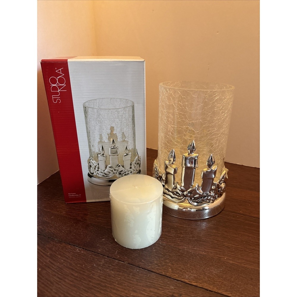 Studio Nova Hurricane Candleholder 8"‎ Winter Lights Holds Pillar Or Tapered